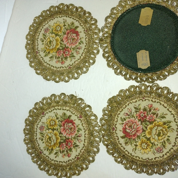West Germany 4 Coasters Fabric Lace Edge New - Picture 1 of 5